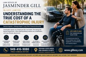 Catastrophic injury lawyer in Costa Mesa discussing life care plans, future medical expenses, rehabilitation costs, lost income, and long-term compensation after a serious accident in Orange County.