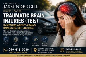 Traumatic brain injury symptoms after a Costa Mesa car accident. The Law Office of Jasminder Gill helps accident victims pursue compensation for TBI and concussion injuries.