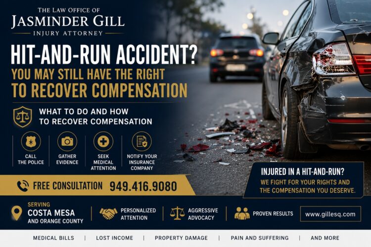 Hit and Run Accident Lawyer Costa Mesa | What to Do After a Hit-and-Run Accident | Law Office of Jasminder Gill Hit-and-run accident scene involving vehicle damage in Costa Mesa. Law Office of Jasminder Gill helps accident victims recover compensation after hit-and-run crashes throughout Orange County.