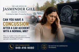 Woman experiencing concussion symptoms after a Costa Mesa car accident despite a normal MRI or CT scan