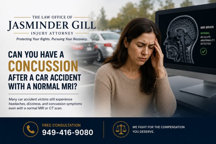 Concussion After Car Accident With Normal MRI | Law Office of Jasminder Gill Woman experiencing concussion symptoms after a Costa Mesa car accident despite a normal MRI or CT scan