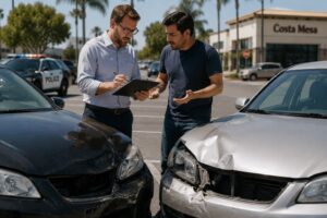 Driver providing a statement after a disputed car accident in Orange County California