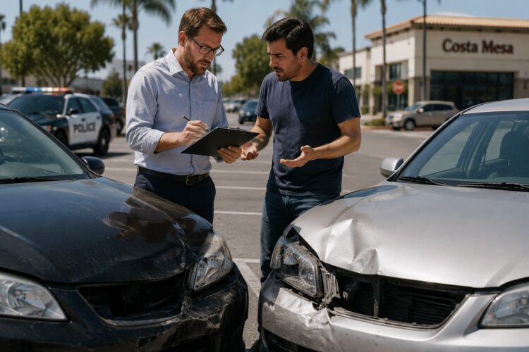 Driver providing a statement after a disputed car accident in Orange County California