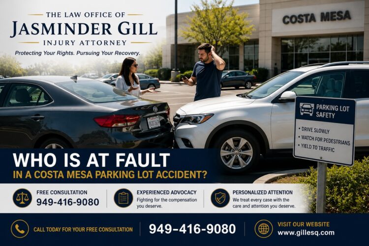 Parking lot accident involving two vehicles in Costa Mesa California with drivers discussing fault after a collision