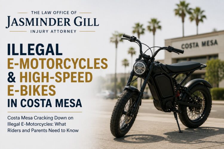 Illegal e-motorcycle and high-speed electric bicycle in Costa Mesa California amid increased enforcement and safety concerns