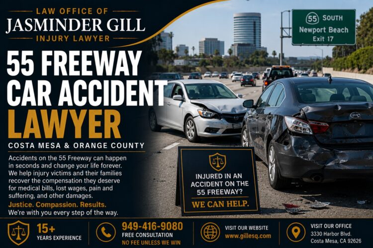 Costa Mesa 55 Freeway car accident lawyer helping victims recover compensation after crashes on State Route 55 caused by negligent and distracted drivers