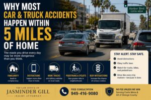 Why most car and truck accidents happen within 5 miles of home in Costa Mesa