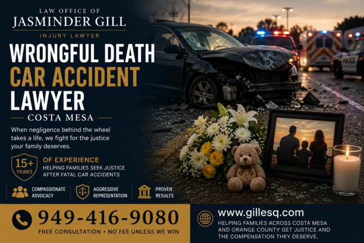 Wrongful death car accident lawyer in Costa Mesa helping families pursue compensation after fatal car crashes throughout Orange County.