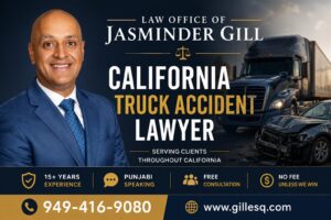 Attorney Jasminder Gill, California truck accident lawyer, helping victims injured in commercial truck and semi-truck accidents throughout California.