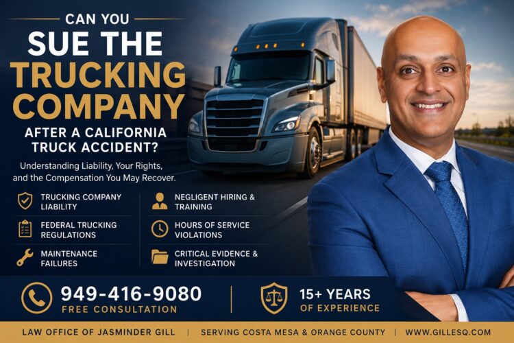 How to sue a trucking company | Law Office of Jasminder Gill Orange County truck accident lawyer Jasminder Gill explaining when you can sue a trucking company after a commercial truck accident.