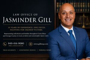 Attorney Jasminder Gill, Costa Mesa truck accident lawyer with more than 15 years of experience representing victims with permanent disabilities after serious commercial truck accidents.