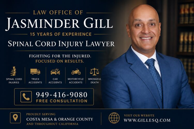 Spinal Cord Injuries After a Costa Mesa Truck Accident | Law Office of Jasminder Gill Attorney Jasminder Gill helping victims with spinal cord injuries after a Costa Mesa truck accident.