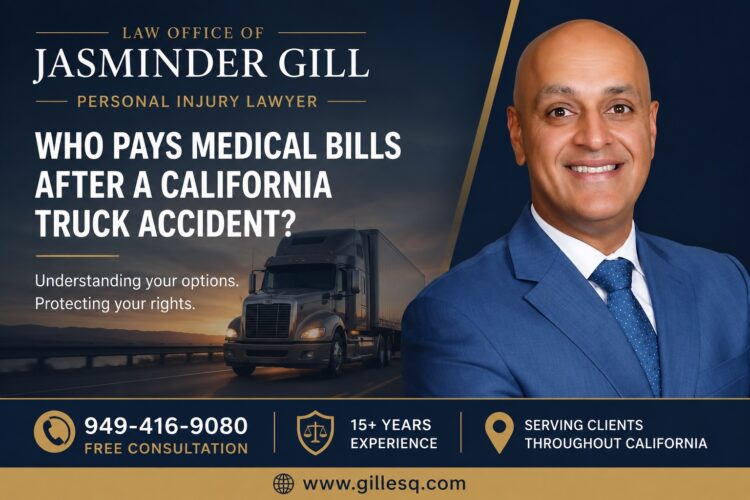California truck accident lawyer explaining who pays medical bills after a commercial truck accident. Law Office of Jasminder Gill.