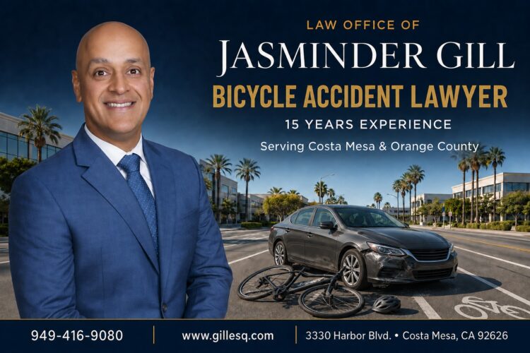 Costa Mesa bicycle accident lawyer helping injured cyclists recover compensation after bicycle crashes caused by negligent drivers and unsafe roadway conditions