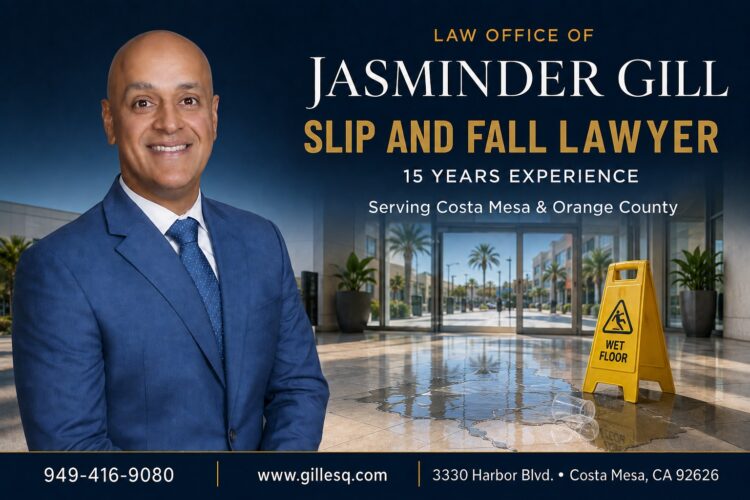 Costa Mesa slip and fall lawyer helping injury victims after accidents caused by wet floors, unsafe walkways, and dangerous property conditions