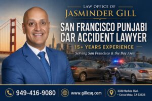 San Francisco Indian car accident lawyer Jasminder Gill representing injured accident victims throughout San Francisco and the surrounding area