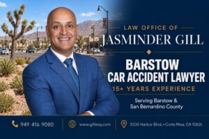 Barstow car accident lawyer Jasminder Gill with 15+ years of California personal injury experience
