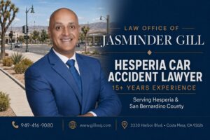 Hesperia car accident lawyer Jasminder Gill has 15+ years of experience helping people injured in car accidents. Spanish consultations available. Free consultation.