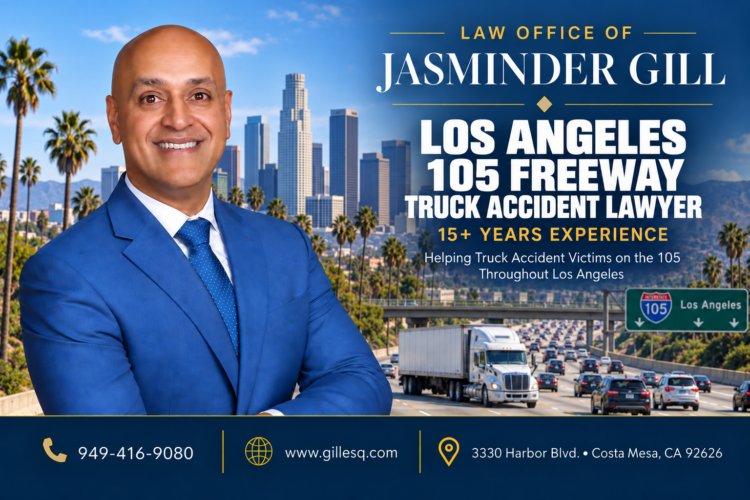 Los Angeles 105 Freeway truck accident lawyer Jasminder Gill representing victims injured in semi-truck, 18-wheeler, big rig, and commercial vehicle crashes
