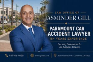 Paramount car accident lawyer Jasminder Gill with 15+ years of California personal injury experience