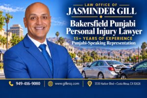 Bakersfield Punjabi personal injury attorney Jasminder Gill for vehicle accidents, slip-and-fall injuries and dog bites.