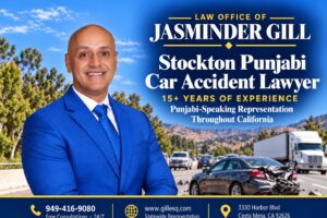 Stockton Punjabi car accident attorney Jasminder Gill handling injury claims after vehicle collisions.